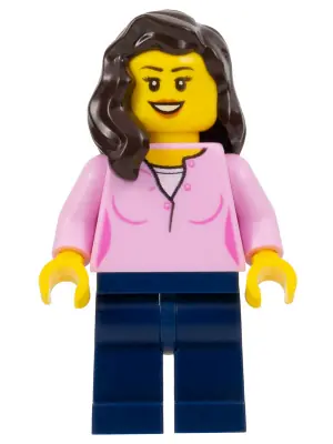 BDP035:  Female, Bright Pink Top, Dark Blue Legs, Dark Brown Hair
