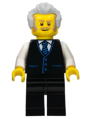 BDP040:  Receptionist, Male, Black Vest with Blue Striped Tie, Black Legs, Light Bluish Gray Hair