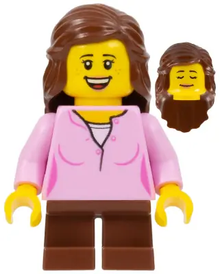 BDP041:  Girl, Bright Pink Top, Reddish Brown Legs, Reddish Brown Long Hair