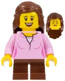 Minifigurka: BDP041:  Girl, Bright Pink Top, Reddish Brown Legs, Reddish Brown Long Hair