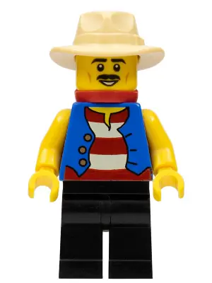 BDP043:  Gondolier, Red and White Striped Shirt and Blue Vest, Black Legs, Tan Fedora Hat, Red Bandana