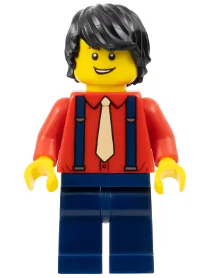 BDP047:  Pianist - Male, Red Shirt with Tan Tie, Dark Blue Legs, Black Hair