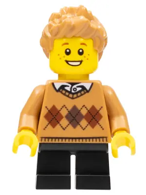 BDP048:  Boy, Medium Nougat Argyle Sweater, Black Legs, Medium Nougat Hair