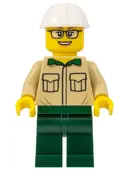 Minifigurka: BDP064:  Construction Engineer / Architect - Female, Tan Shirt, Dark Green Legs, White Construction Helmet