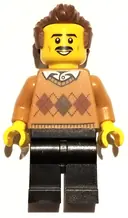 Minifigurka: BDP065:  Winter Chalet Owner - Male, Medium Nougat Argyle Sweater, Black Legs, Reddish Brown Hair