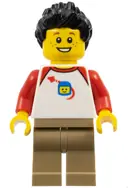 Minifigurka: BDP067:  Son - Classic Space Shirt with Red Sleeves, Dark Tan Legs, Black Spiked Hair