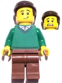 Minifigurka: BDP069:  Father - Green V-Neck Sweater, Reddish Brown Legs, Dark Brown Combed Hair