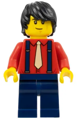 BDP070:  Man - Red Shirt with Tan Tie, Dark Blue Legs, Black Tousled Hair