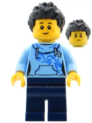BDP074:  Exhibition Staff - Male, Bright Light Blue Hoodie, Dark Blue Legs
