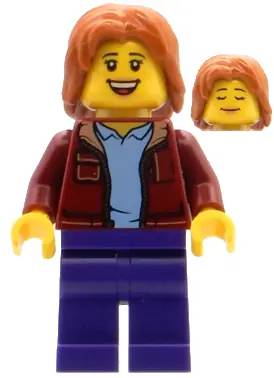 BDP078:  Visitor - Female, Dark Red Jacket, Dark Purple Legs