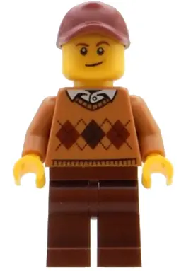 BDP079:  Visitor - Male, Medium Nougat Argyle Sweater, Reddish Brown Legs
