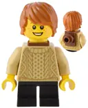 Minifigurka: BDP083:  Traveler - Boy, Tan Knit Sweater, Black Short Legs, Reddish Brown Neck Bracket and Round Plate, Dark Orange Hair