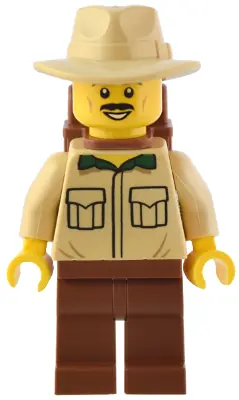 BDP084:  Traveler - Male, Tan Shirt, Reddish Brown Legs, Reddish Brown Backpack, Tan Fedora Hat