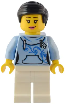 BDP092:  Traveler - Female, Bright Light Blue Hoodie, White Legs, Black Hair