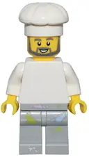 Minifigurka: BDP095:  1950s Diner Chef - Plain White Torso, Light Bluish Gray Legs with Paint Splotches, White Chef Toque