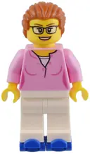 Minifigurka: BDP096:  1950s Diner Waitress - Bright Pink Top, White Legs, Dark Orange Hair, Blue Roller Skates