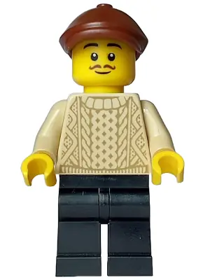 BDP106:  Painter - Male Artist, Tan Knit Cable Sweater, Black Legs, Reddish Brown Flat Cap