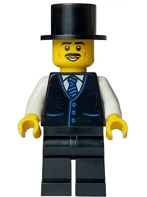 BDP112:  Tourist - Male, Black Vest with Blue Striped Tie, Black Legs, Black Top Hat, Moustache