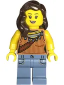 Minifigurka: BDP113:  Snack Shack Patron - Female, Medium Nougat Tank Top, Sand Blue Legs with Pockets, Dark Brown Hair