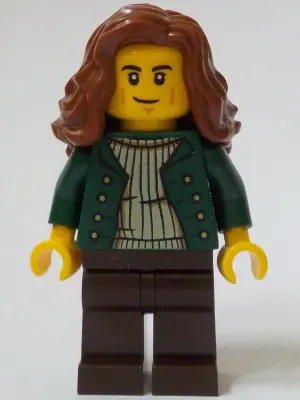 BDP116:  General Store Customer - Female, Dark Green Open Jacket, Dark Brown Legs, Reddish Brown Hair