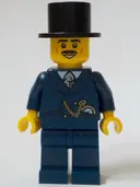 Minifigurka: BDP117:  General Store Customer - Male, Dark Blue Suit, Black Top Hat, Black Moustache