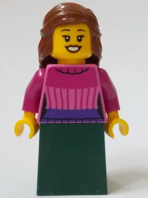 BDP118:  General Store Customer - Female, Dark Pink Sweater, Dark Green Skirt, Reddish Brown Hair