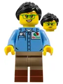 Minifigurka: BDP123:  Train Worker Julia - Medium Blue Octan Shirt, Dark Tan Legs with Reddish Brown Boots, Green Glasses, Black Ponytail