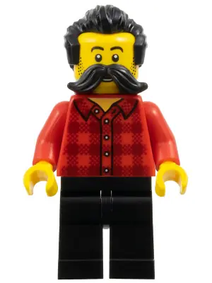 BDP124:  Train Worker Sam - Red Plaid Flannel Shirt, Black Legs, Moustache, and Hair
