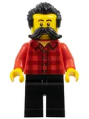Minifigurka: BDP124:  Train Worker Sam - Red Plaid Flannel Shirt, Black Legs, Moustache, and Hair