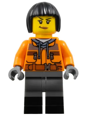 BDP125:  Train Worker Samantha - Orange Jacket, Dark Bluish Gray Legs with Black Boots, Black Bob Cut Hair