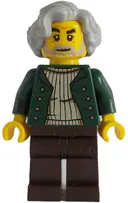 Minifigurka: BDP131:  Pianist - Male, Dark Green Open Jacket, Dark Brown Legs, Light Bluish Gray Wavy Hair
