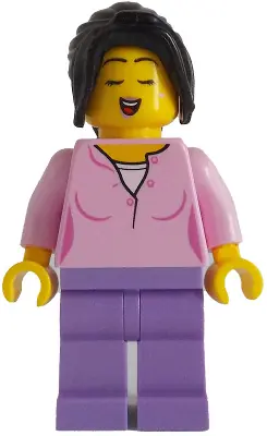 BDP136:  Singer - Female, Bright Pink Top, Medium Lavender Legs, Black Hair Ponytail Long with Side Bangs