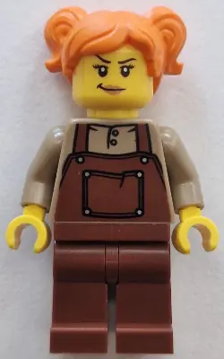 BDP137:  Train Engineer - Female, Reddish Brown Overalls, Orange Hair with Pigtails