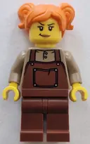 Minifigurka: BDP137:  Train Engineer - Female, Reddish Brown Overalls, Orange Hair with Pigtails