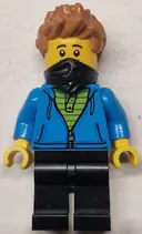 Minifigurka: BDP138:  Train Worker - Male, Dark Azure Hoodie with Green Striped Shirt, Black Legs and Bandana, Medium Nougat Spiked Hair