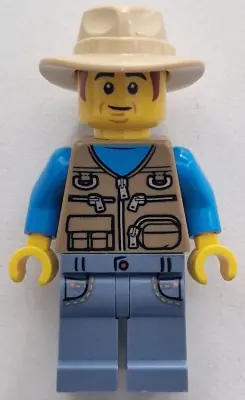 BDP139:  Passenger - Male, Dark Tan Vest over Dark Azure Shirt, Sand Blue Legs with Pockets, Tan Fedora Hat