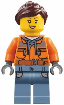 BDP150:  Harbormaster's Office Attendant - Orange Safety Jacket, Sand Blue Legs with Pockets, Dark Brown Ponytail