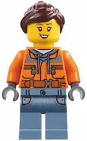 Minifigurka: BDP150:  Harbormaster's Office Attendant - Orange Safety Jacket, Sand Blue Legs with Pockets, Dark Brown Ponytail