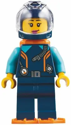 BDP151:  Harbormaster's Office Diver - Dark Blue Diving Suit and Helmet, Orange Air Tanks and Flippers, Trans-Clear Visor