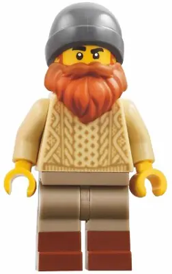 BDP152:  Harbormaster's Office Fisherman - Tan Knit Cable Sweater, Dark Tan Legs with Molded Reddish Brown Boots, Dark Bluish Gray Beanie, Dark Orange Beard