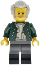 Minifigurka: BDP153:  Harbormaster's Office Harbormaster - Dark Green Open Jacket, Dark Bluish Gray Legs with Molded Black Boots, Light Bluish Gray Swept Back Hair