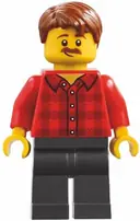 Minifigurka: BDP154:  Harbormaster's Office Fisherman - Red Plaid Flannel Shirt, Pearl Dark Gray Legs, Reddish Brown Hair