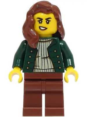 BDP158:  Lost City Explorer - Female, Dark Green Open Jacket, Reddish Brown Legs and Hair