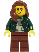 Minifigurka: BDP158:  Lost City Explorer - Female, Dark Green Open Jacket, Reddish Brown Legs and Hair