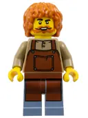 Minifigurka: BDP159:  The Art of Chocolate Technician - Male, Reddish Brown Apron, Sand Blue Legs, Dark Orange Hair