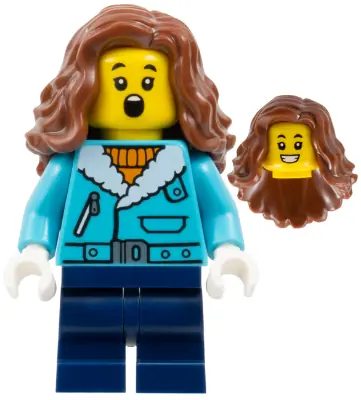 BDP160:  The Art of Chocolate Customer - Girl, Medium Azure Jacket, Dark Blue Medium Legs, Reddish Brown Wavy Hair