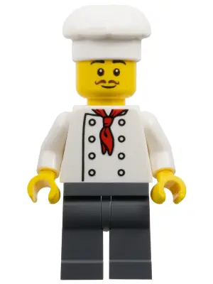 BDP164:  The Art of Chocolate Chef - Male, White Torso with 8 Buttons, Dark Bluish Gray Legs, White Chef Toque