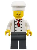 Minifigurka: BDP164:  The Art of Chocolate Chef - Male, White Torso with 8 Buttons, Dark Bluish Gray Legs, White Chef Toque