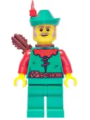 Minifigurka: BDP168:  Forest Stronghold Forestman - Red, Green Hat, Red Feather, Quiver, Sideburns