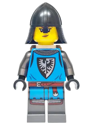 BDP172:  Forest Stronghold Black Falcon Soldier - Female, Pearl Dark Gray Detailed Legs, Helmet with Neck Protector, Dark Tan Backpack